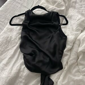 Zara Black Satin Open Back Tie Top